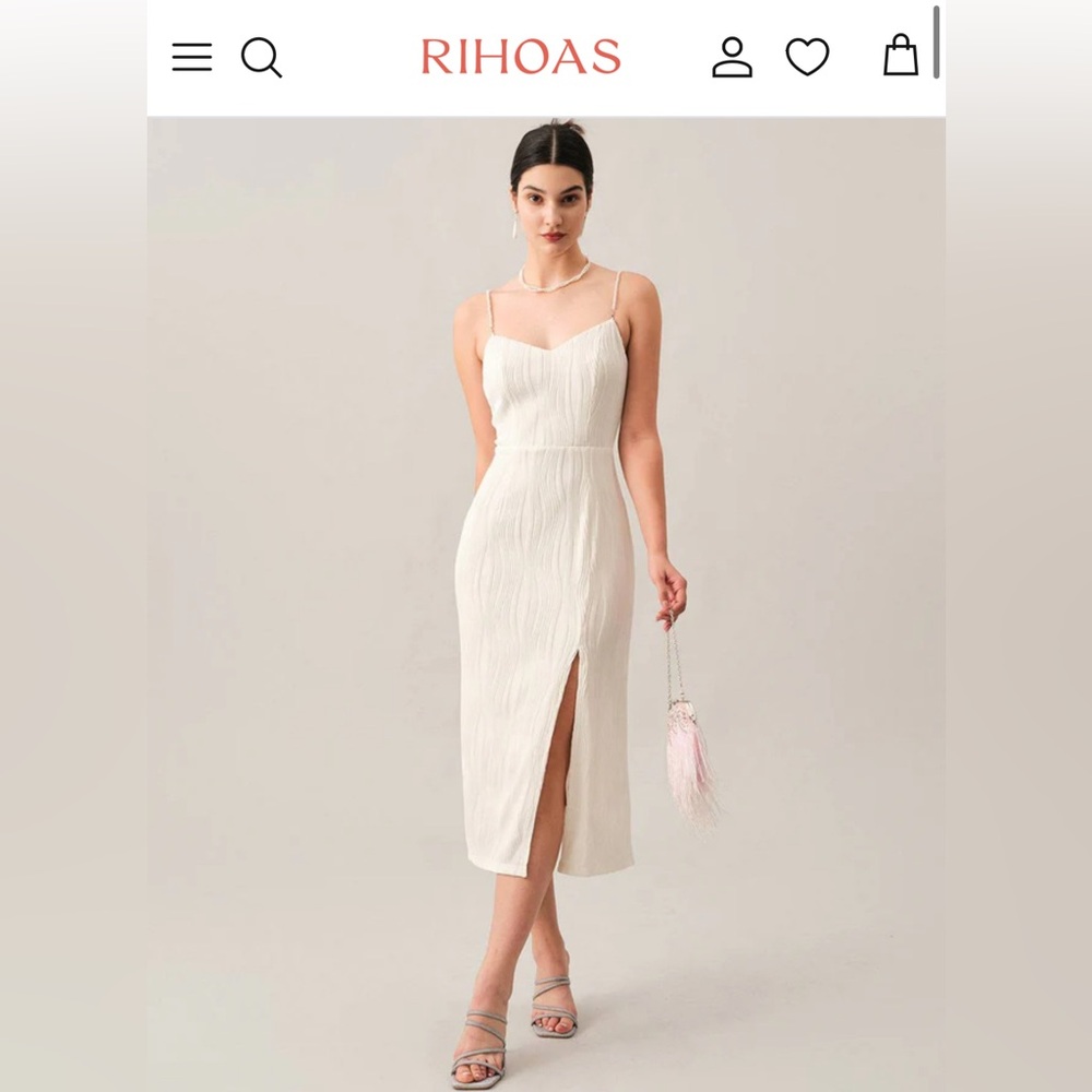 Rihoas The Wave Textured Pearl Strap Midi Dress